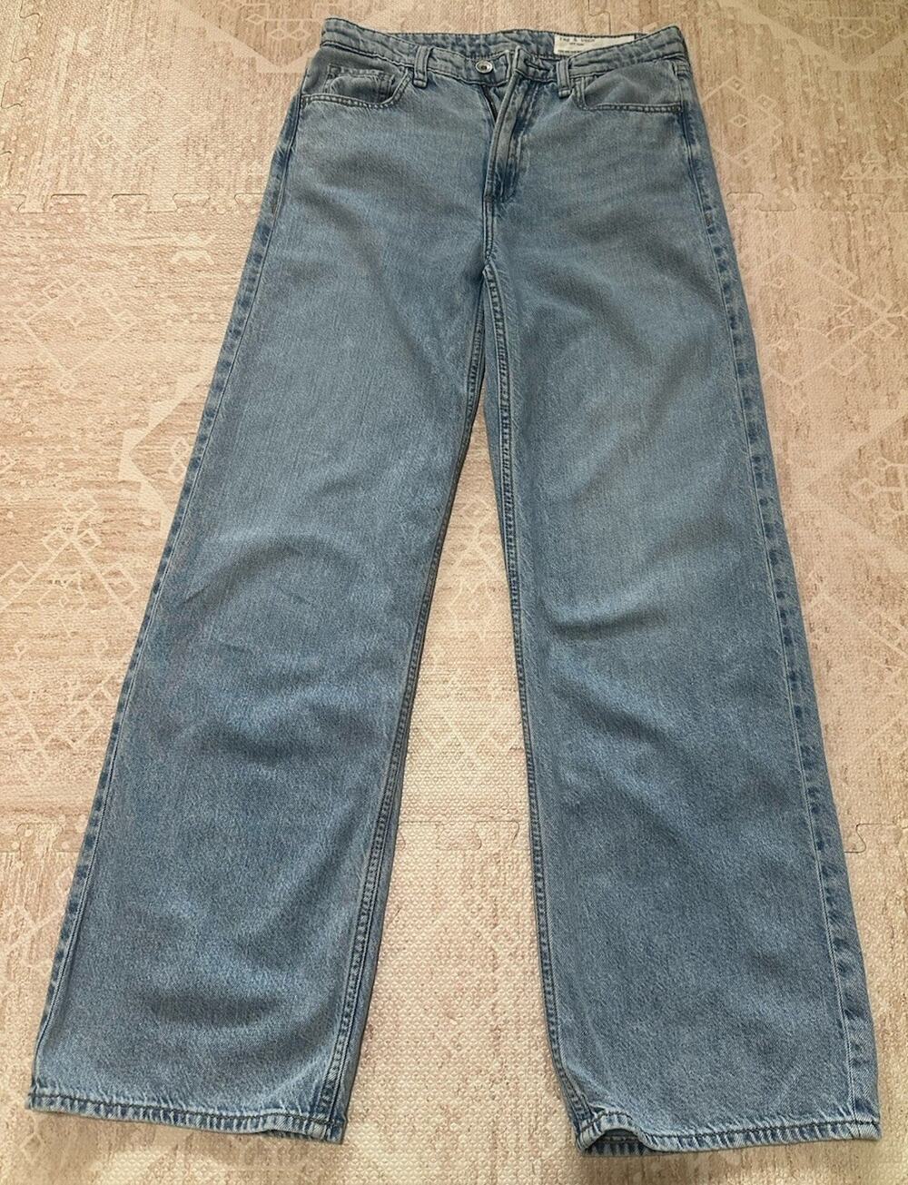 Rag & Bone Lori Mid-Rise Crop Wide Leg Jeans Light Wash Blue Denim Size 24 Baggy